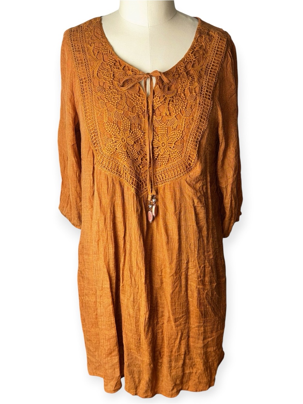 Indigo Rose 3X Rust Crochet Lace Boho Tunic Dress